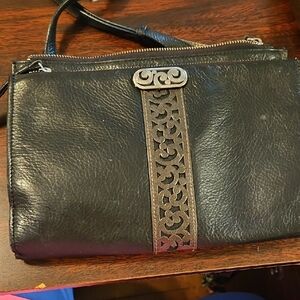 Brighton Black Leather Clutch with Silver Accent